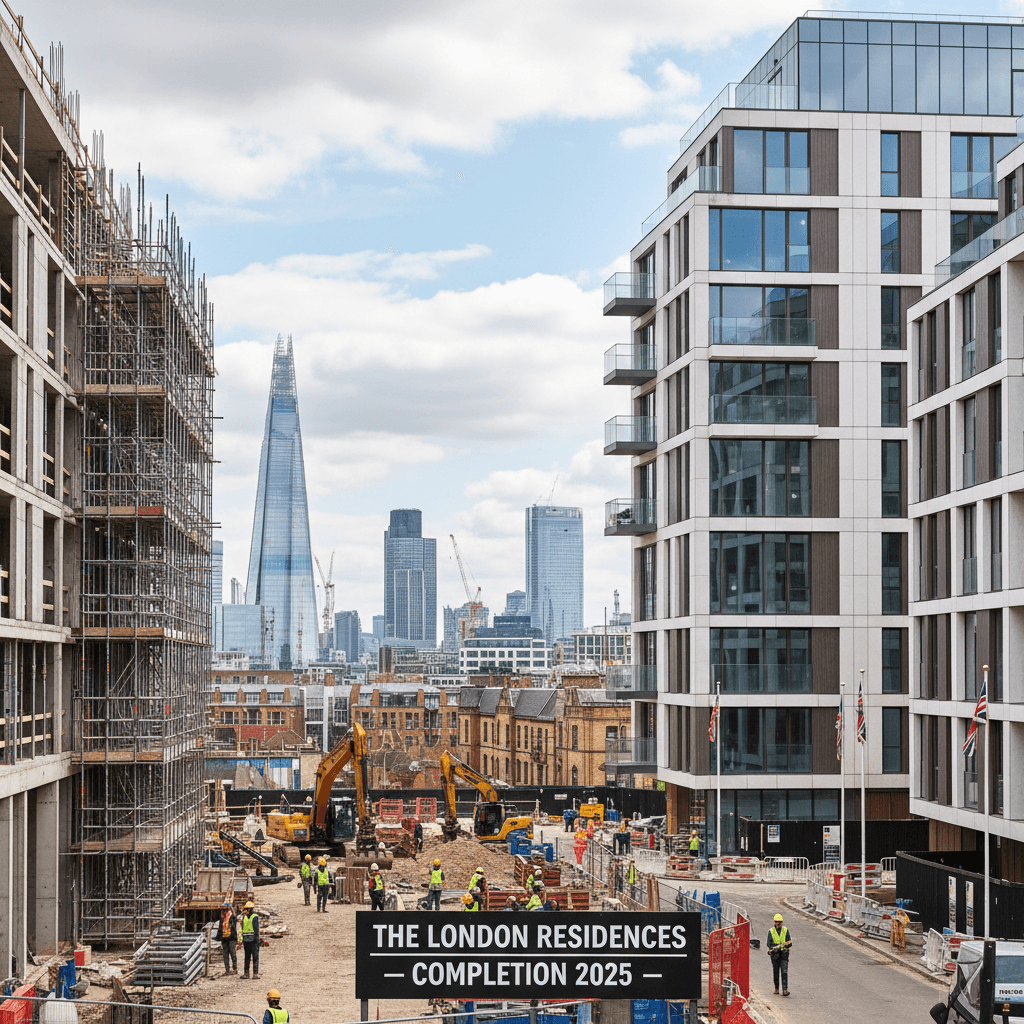 Construction site showing completed residential building structure